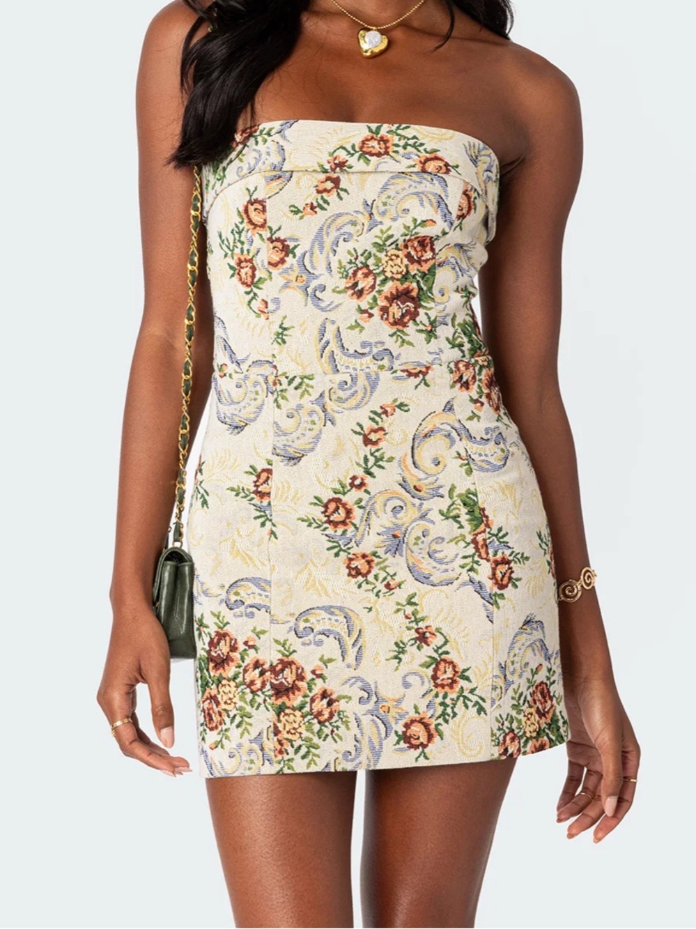 Edikted Floral Tapestry Lace Up Mini Dress